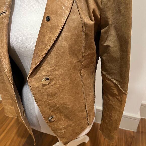 Helmut Lang tan distressed vintage leather blazer size small - Picture 3 of 13